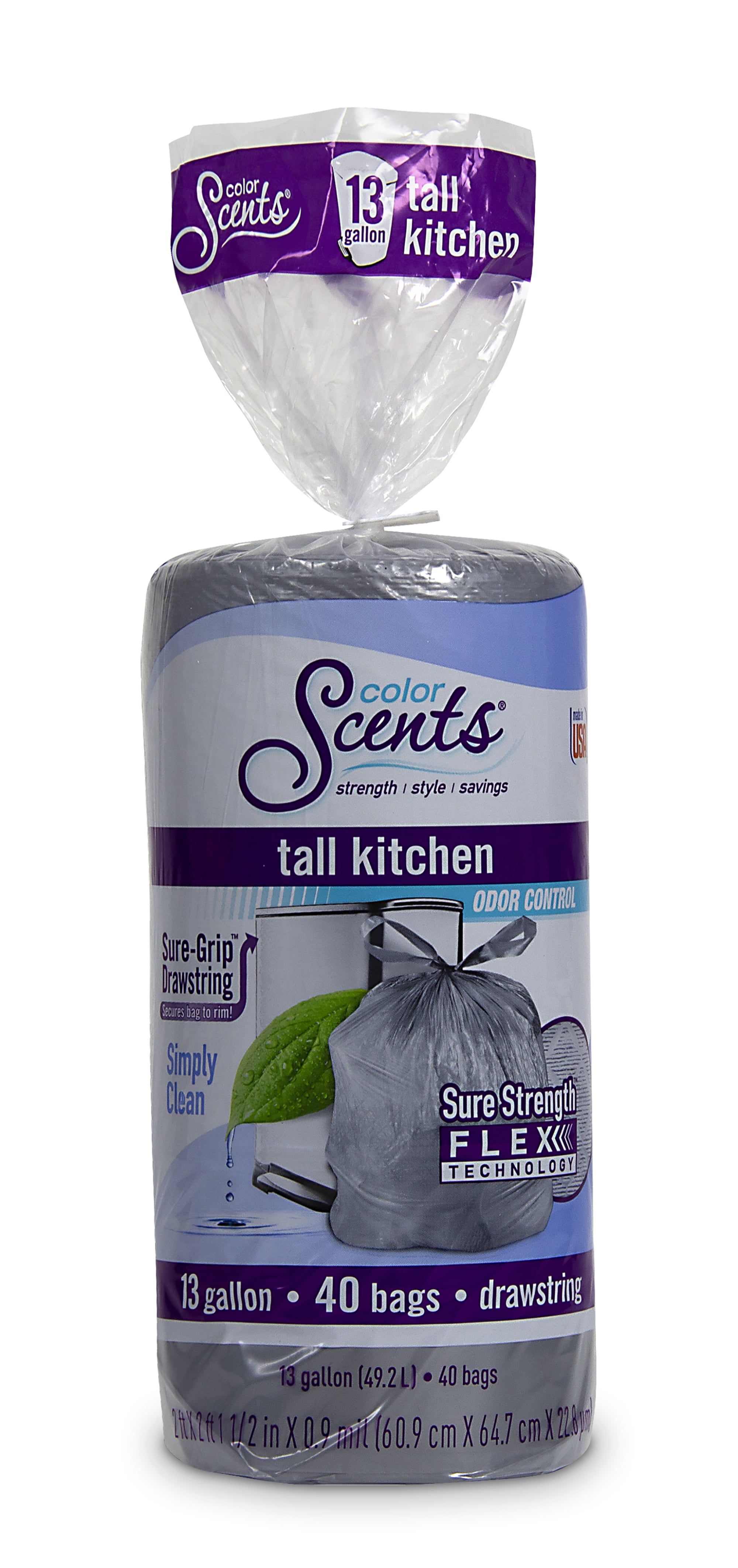Color Scents Kitchen Trash Bags, 13 Gallon, 40 Bags (Flex, Drawstring
