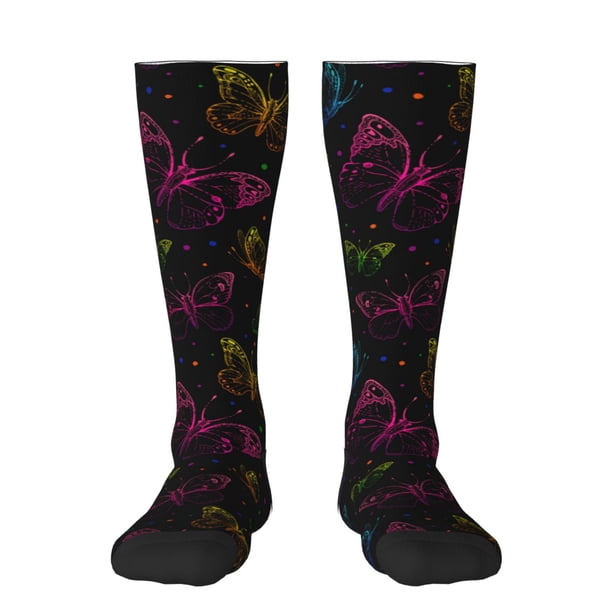 Fotbe Butterfly Calcetas Divertidas Estampadas para Hombre y Mujer, Calcetas de Algodón hasta la Rodilla para Caminar, Correr, Enfermería y Embarazo