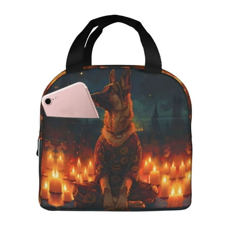 Insulated Lunch Bag for Women Men - Candle Shepherd Dog Leakproof Cooler Lunch Box for Women Men  Lunch Tote Bags for Work School Picnic Travel