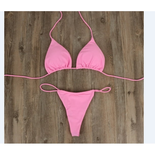 Womens Sexy Solid Color Thong Bikini Set Skimpy Triangle Swimsuit Swimwear  