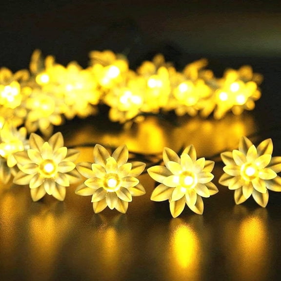 LINLIN Solar Flower String Light, 23FT 50LED Double Layer Lotus Solar Fairy Light String for Indoor Outdoor Garden Wedding Party Lighting Decoration