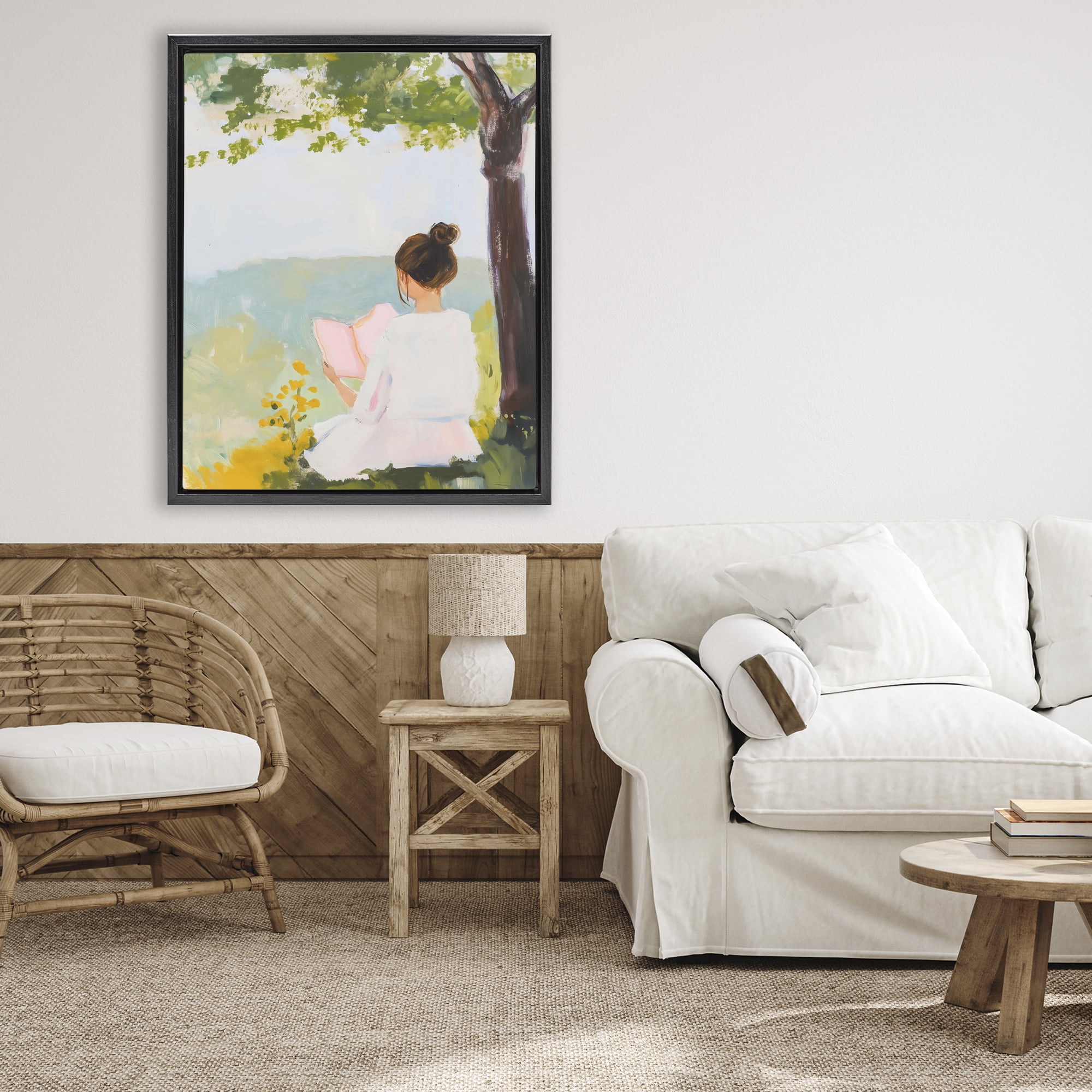 Stupell Industries Girl Reading in Nature Black Framed Floater Canvas Wall Art, design by The Prints Vibe