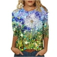 thumbnail image 1 of Pompotops T-shirt Ample Imprimé pour Femme Blouse à Manches 3/4 Col Rond Hauts Décontractés Liquidation, 1 of 5