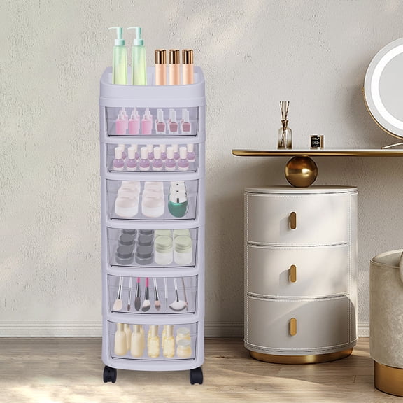 Rolling Storage Cart 6 Drawer Tower, Clear Plastic Storage Organizer, Craft Storage Containers Bins with 4 Universal Wheels, Mobile Makeup Organizer for Home Office Craft Room Dorm