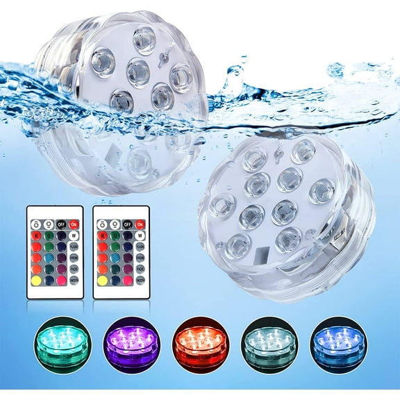 Underwater Submersible LED Lights for Bath tub Waterproof Battery Operated Remote Control Wireless LED Lights for Hot Tub,Pond,Pool,Fountain,Waterfall,Aquarium,Party,Vase Base 2pack