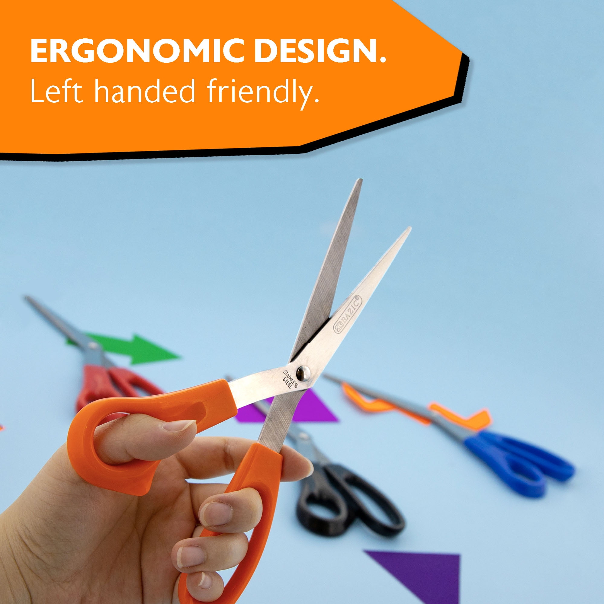 BAZIC 8" Left Handed Bent Stainless Steel Scissors, Sharp Scissor Blades, 24-Pack