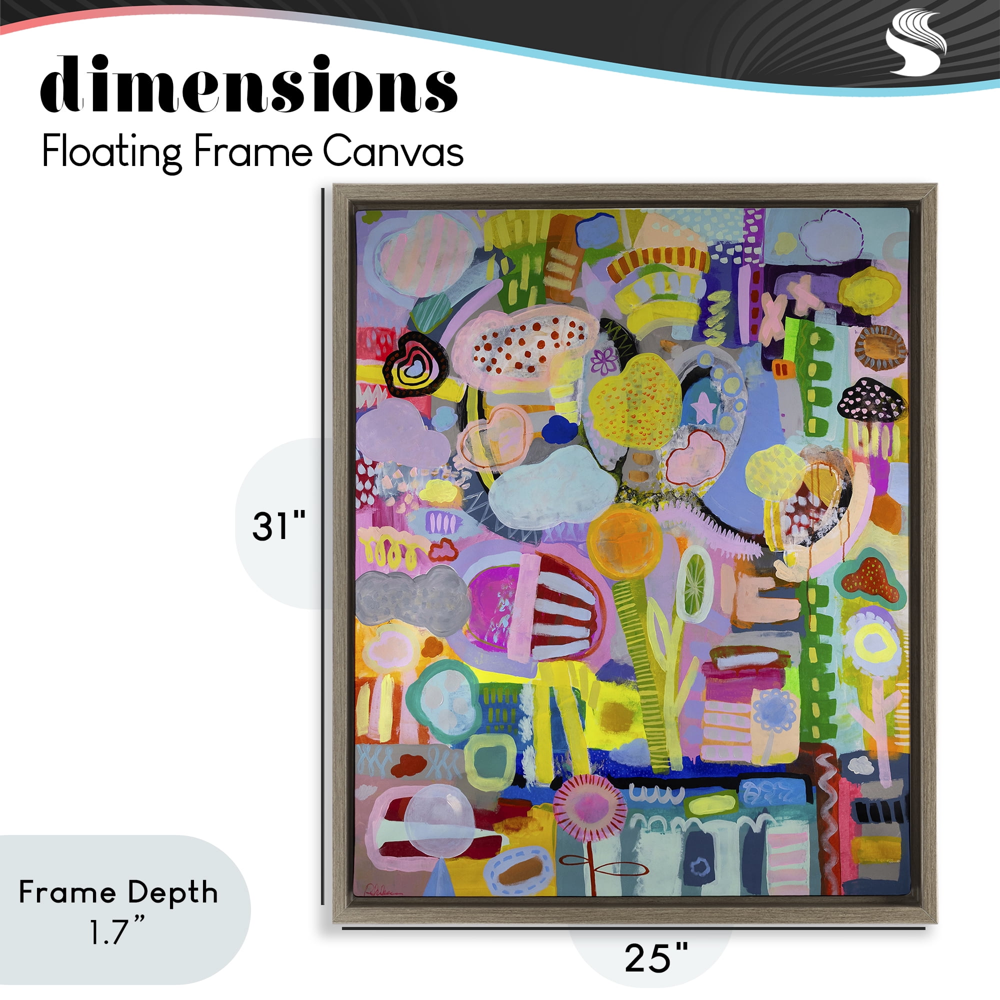 Stupell Industries Big Happy Whimsical Collage Brown Framed Floater Canvas Wall Art, design by Mary Robertson