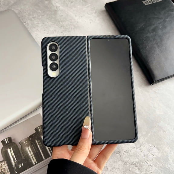 ELEHOLD Case for Samsung Galaxy Z Fold 3, Rugged Magnetic Carbon Fiber Texture Case with Built-in Screen Protector,Black