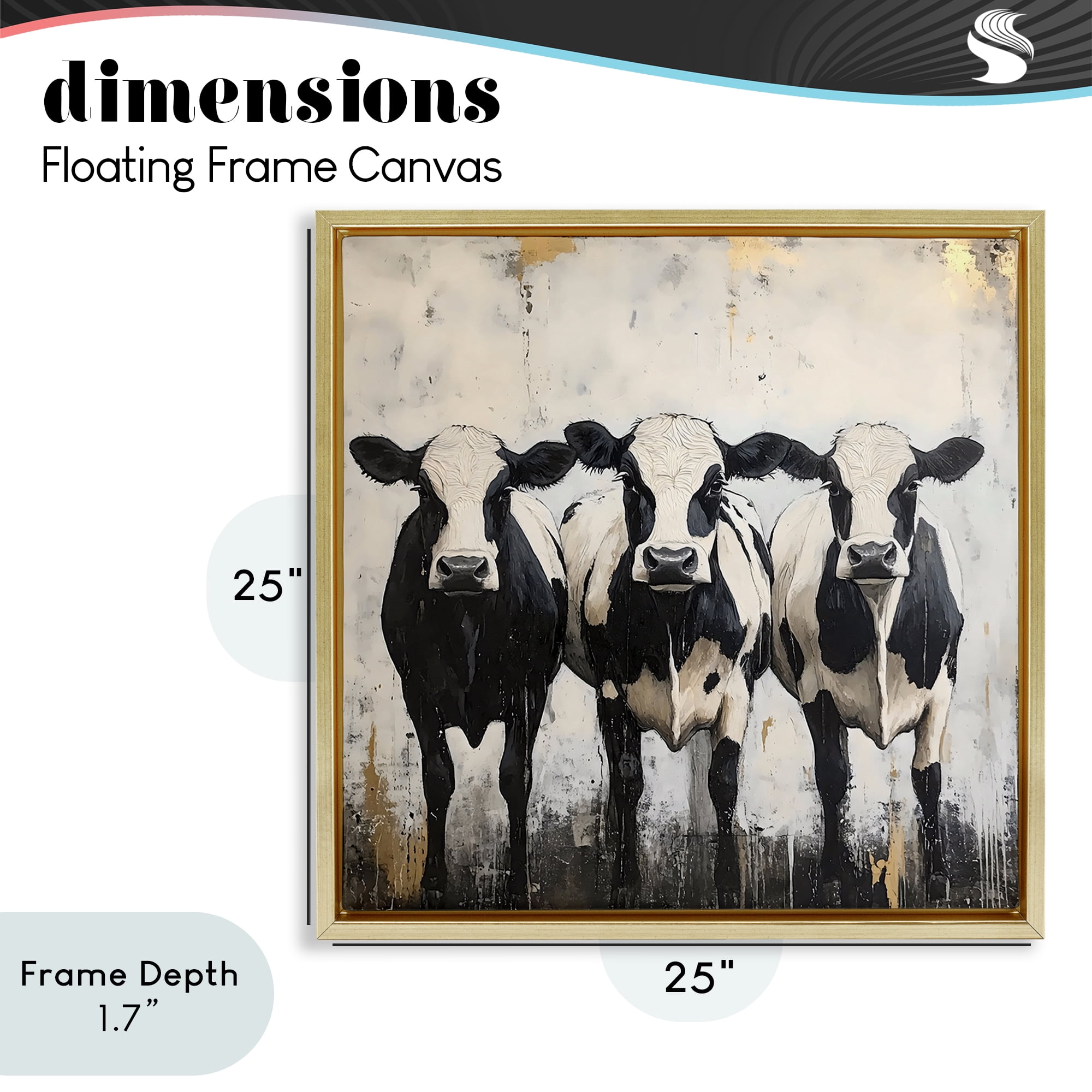 Stupell Industries Three Spotted Cows Gold Framed Floater Canvas Wall Art, design by Creative Studio