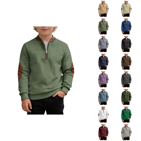 Boys Color Pullover Sweatshirt Long Sleeve Crewneck Casual Winter Warm Top For Kids Youth