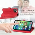 thumbnail image 5 of Feishell Case for Apple iPhone 16 Pro, Embossed Card Slots Retro Leather Wallet Shockproof Flip Cover with Hand Strap Card Slots Zipper Pocket Kickstand Handbag Magnetic Closure, Red, 5 of 16