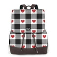 thumbnail image 1 of Balery Heart Black Buffalo Plaid Gingham Mochila de Cuero para Mujeres, Gran Capacidad, Bolsa de Viaje Multifuncional, Mochila de Cuero y Bolsa de Hombro para Mujeres, 1 of 4