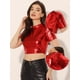 thumbnail image 2 of Disfraz de navidad Top corto metalizado de manga corta con cuello alto para mujer Rojo M, 2 of 6