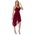 thumbnail image 2 of HULIJA Women Sequin Ballet Dance Dress Ballerina Camisole Skirted Leotards Asymmetrical Lyrical Dress Burgundy M, 2 of 7