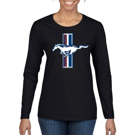 Wild Bobby Ford Mustang Retro USA Vintage Logo Classic Bar, Cars and Trucks Women Graphic Long Sleeve Tee