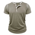 thumbnail image 3 of Men's Henley Shirt Basic T Shirt, Moisture Wicking Breathable 3 Button Down Short Sleeve Khaki, 3 of 6