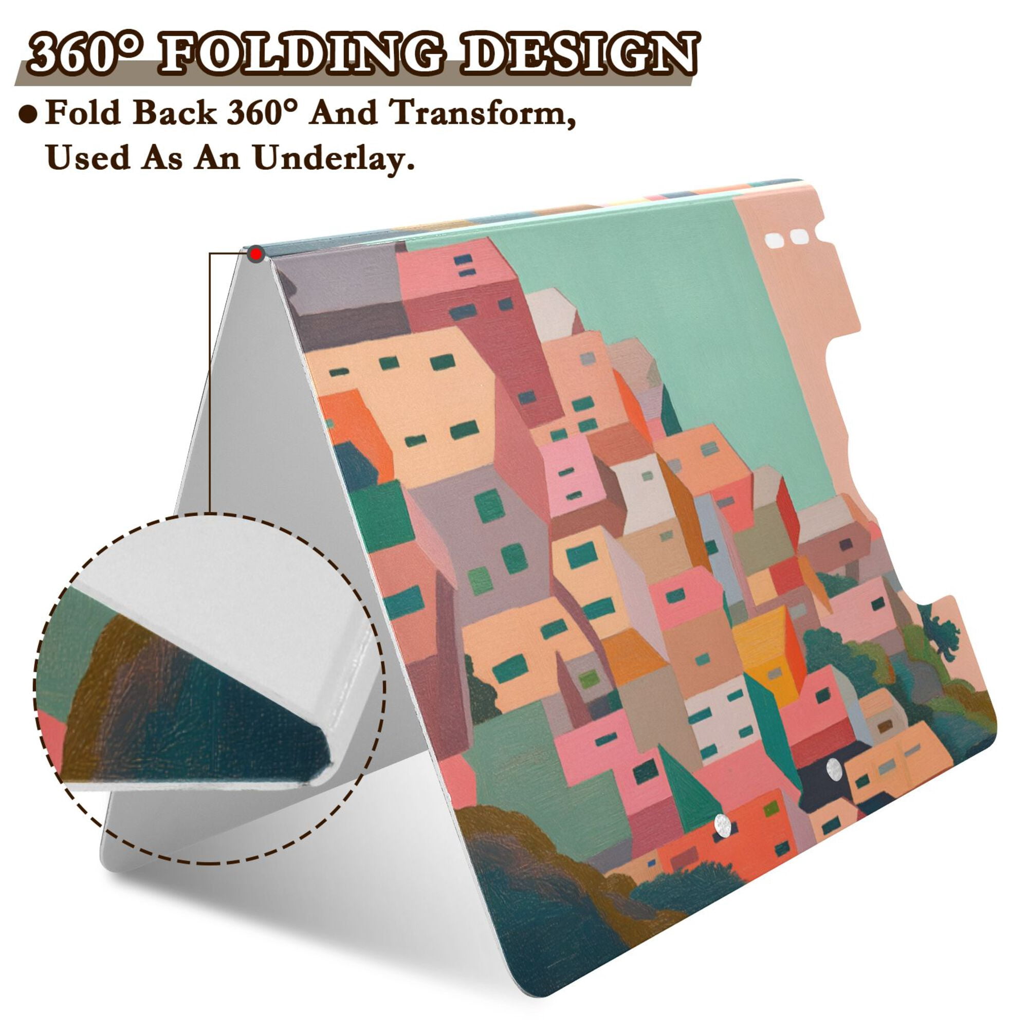 FORMRS A4 Clipboard Folder with Pen Holder Horizontal Foldable School Office Binder, Cityscape Painting