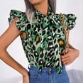 thumbnail image 6 of HAPIMO Women's Trendy Chiffon Loose Tops Clearance for Teen Girls Summer Tees Leopard Graphic Ruffle Sleeve Keyhole Neck Bowknot Pullover Elegant Casual Relaxed Blouses Green M, 6 of 7