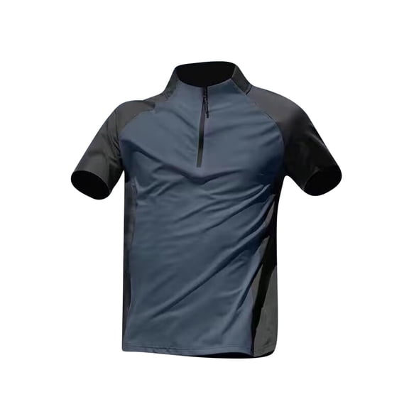 LMOIPLI Men's Quarter Zip Short Sleeve Athletic Shirt Quick Dry Color Block Lightweight Breathable Cycling Top Dark Blue XXXL