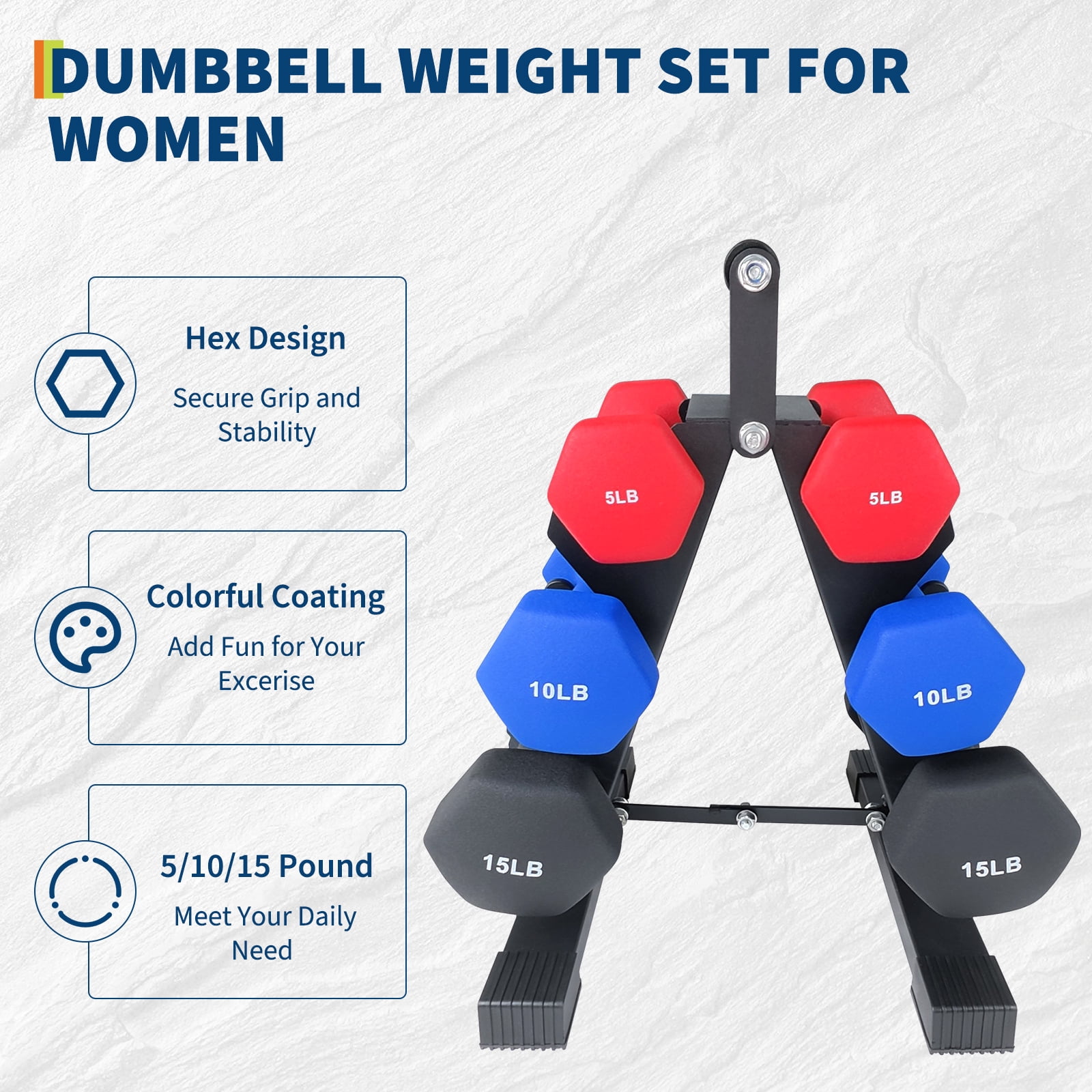 Neoprene Dumbbell Hand Weight Sets, Multiple Weight Options with Rack/Plastic Box for Exercise and Muscle Toning, Packed In Pairs