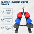 thumbnail image 3 of Neoprene Dumbbell Set – 5/10/15 lb Pairs – PVC Coated – Lightweight – Collapsible Iron Rack – Women & Kids – Home Strength Training, 3 of 6