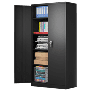 GANGMEI Industrial Metal Garage Storage Cabinet, 72 Inches Tall Large Space Steel Utility Cabinets with 4 Adjustable Shelves & Locking Doors, Assembly Required（Black）