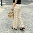 thumbnail image 5 of Kvture Women's Striped Wide Leg Yoga Pants High Waist Loose Fit Sweatpants Baggy Drawstring Casual Lounge Flared Joggers Khaki Pant S, 5 of 5