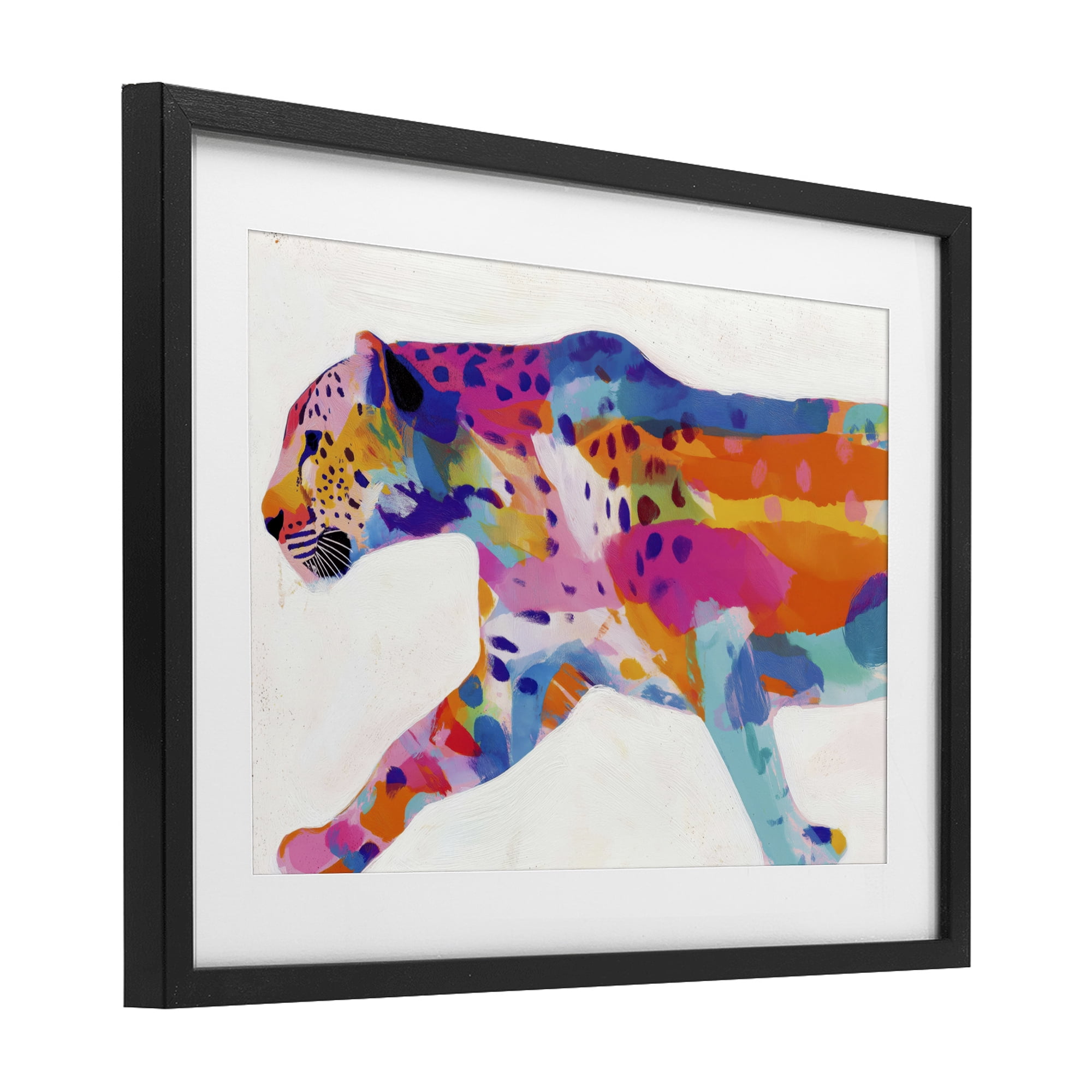 Stupell Industries Vibrant Hued Cheetah In Motion Black Framed Print Under Glass, design by Chromatic Storm Studio