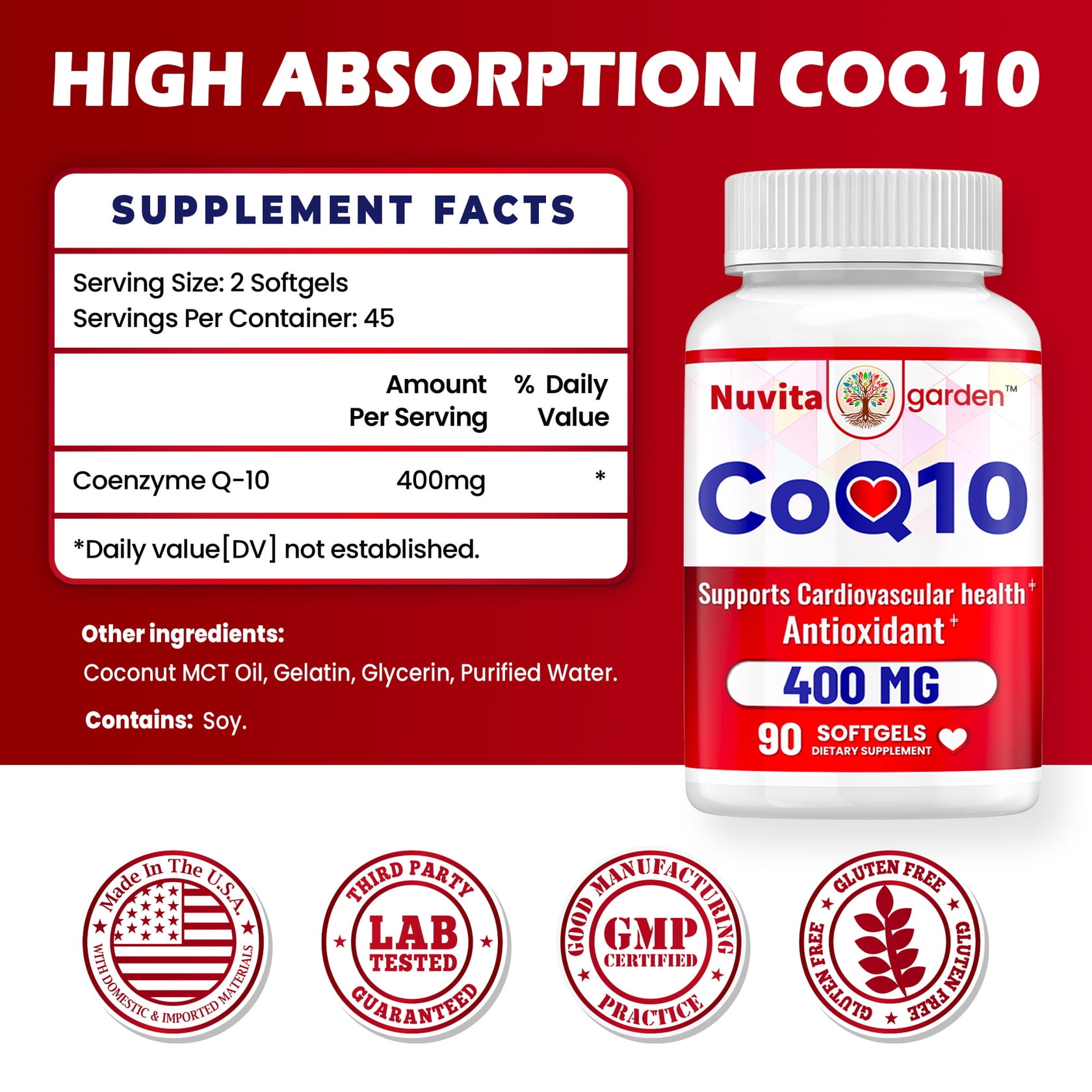(3 Pack) CoQ10 400mg, 90 Softgels, Stable High Absorption Form – Antioxidant Support for Heart & Energy Health, Coenzyme Q10 Supplement