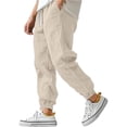 thumbnail image 2 of Men's Cotton Linen Jogger Pants Elastic Drawstring Waist Cuffed Ankle Relaxed Fit Lightweight Breathable Beach Lounge Sweatpants Beige L, 2 of 5
