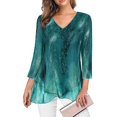 thumbnail image 7 of DeHolifer T-Shirts for Women Plus Size V-Neck Novelty Printed 3/4 Sleeve Casual Loose Tunic Tops Army Green M, 7 of 7