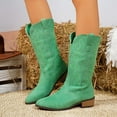 thumbnail image 2 of UngA Cowboys Boots for Women Mid Calf Cowgirl Boots Embroidery Stitched Western Boots Green,Size 9.5, 2 of 6