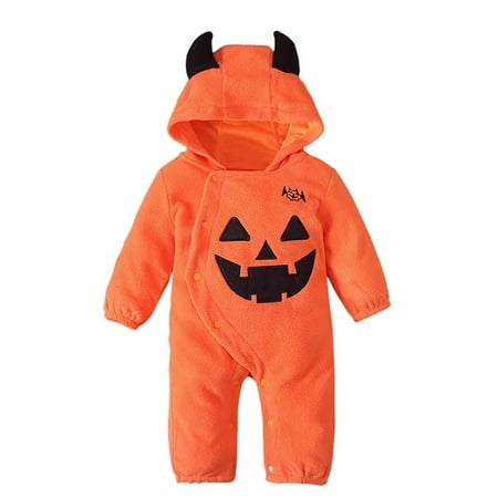 

Baby Boy Girls Halloween Clothes Newborn Hoodie Romper Fall Winter One-piece Outfit Infant Cute Cartoon Clothing Set Newborn Pajamas Orange 12-18 Months