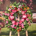 thumbnail image 5 of Lyacmy 26'' Flower Wreaths for Front Door, Spring Summer Silk Rose Magnolia Door Wreath for Farmhouse Porch Window Decor, 5 of 9