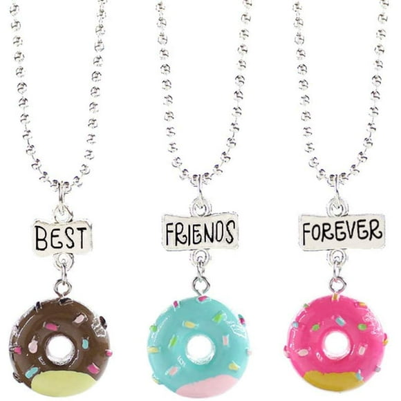 3pcs Friendship Necklace Best Friends Forever Donut Shape Cute Pendants for Kids Girls Jewelry Best Friends Birthday Necklaces Gifts