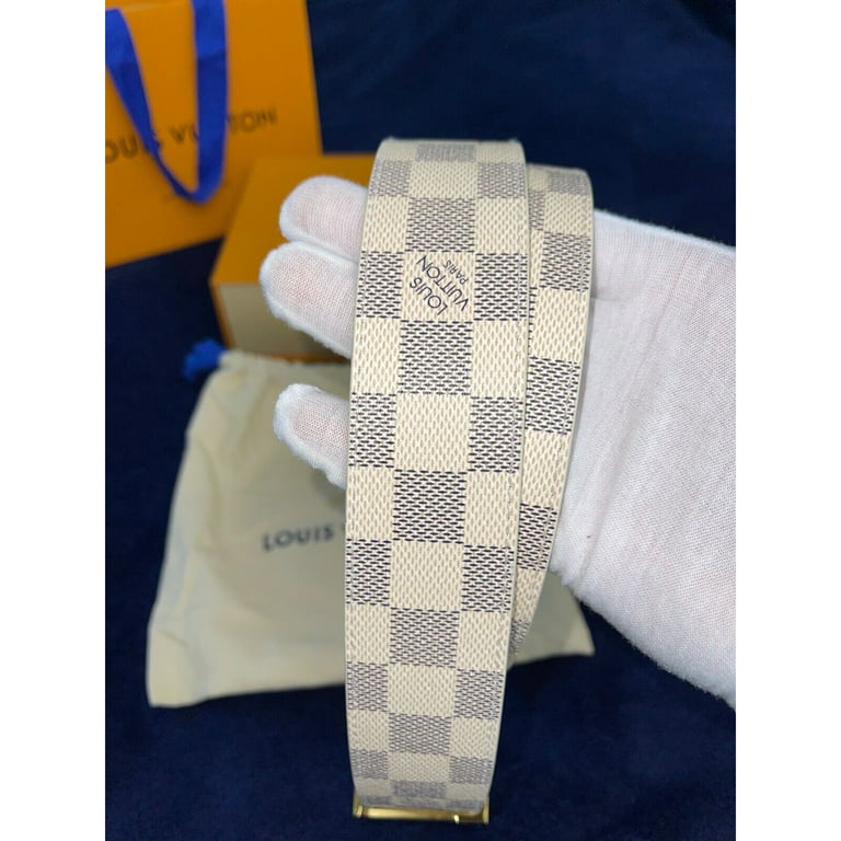 Checkeredwhite Damier Azur Checkered Mens Belt White Size 95/38, Men's, Size: 95 cm