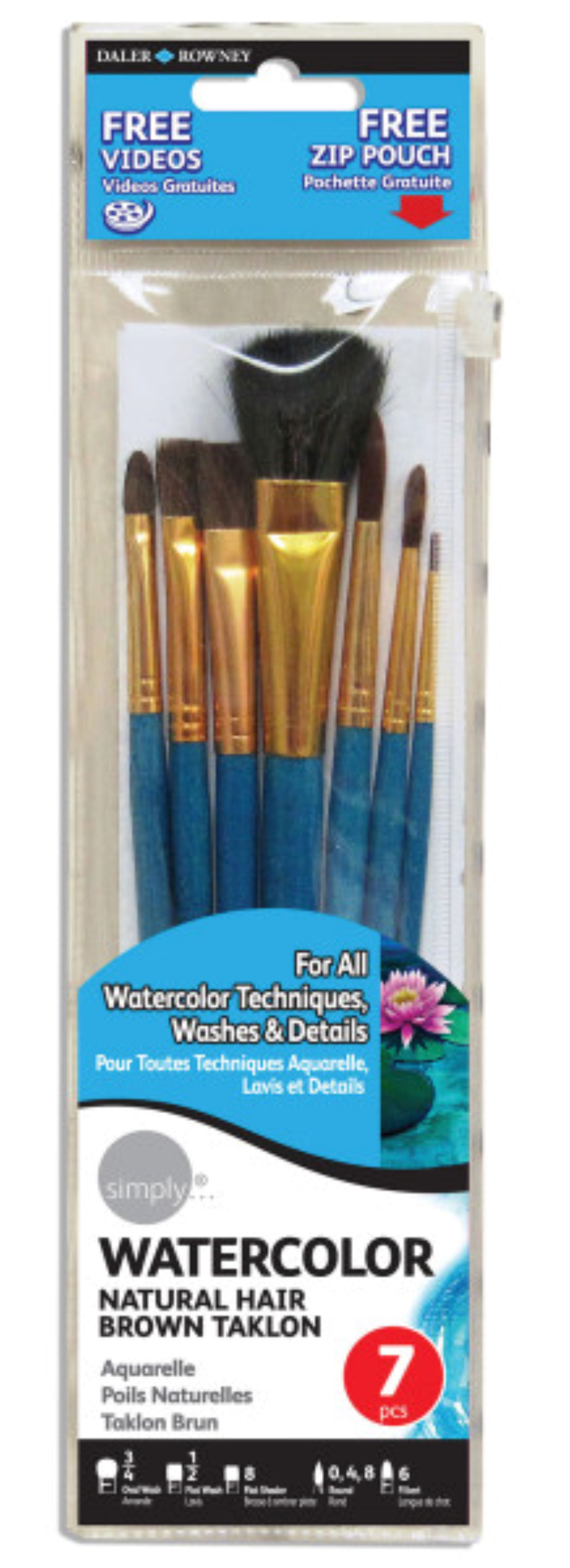 DalerRowney Simply Watercolor Paint Brush Set, Natural Hair, 7 Piece