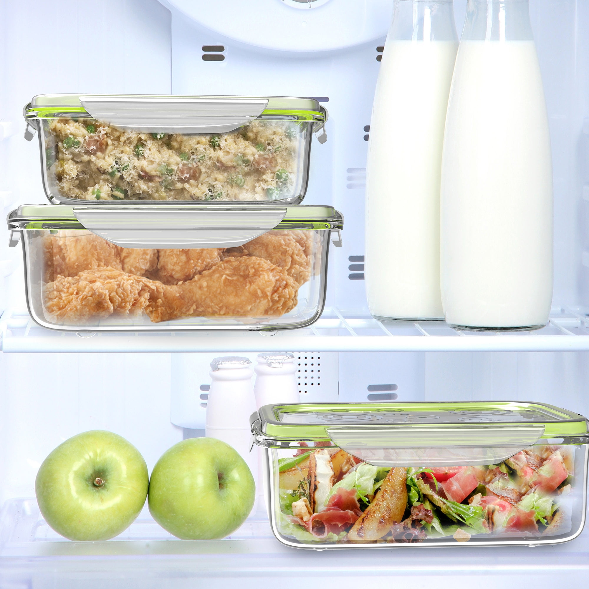 Glass Food Storage Containers-4-Pc. Set with Snap on Lids-Multi-Size Meal  Prep Bowls- Microwave, Dishwasher and Refrigerator Safe by Classic Cuisine  