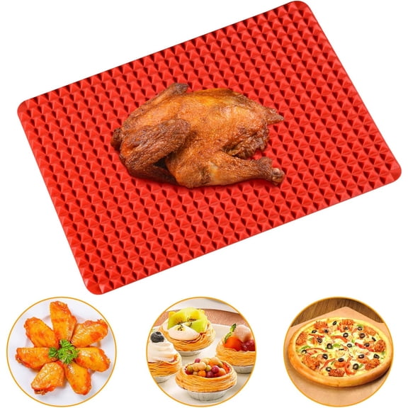Pyramid Silicone Baking Mat, Non-stick Cooking Mat, 16" x 11.5" Healthy Fat Reducing Silicone Baking Sheet for Grilling BBQ, Roasting Pastry, Bacon Cooker Mats for Oven (Red)