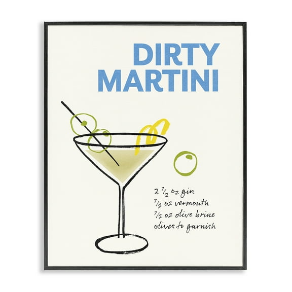 Stupell Industries Dirty Martini Recipe Food & Beverage Painting Black Framed Art Print Wall Art, 11 x 14