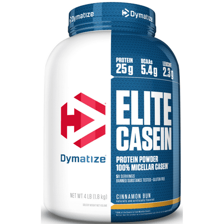 Dymatize Elite 100% Micellar Casein, Slower Absorbing, Cinnamon Bun, 25g Protein/Serving, 4
