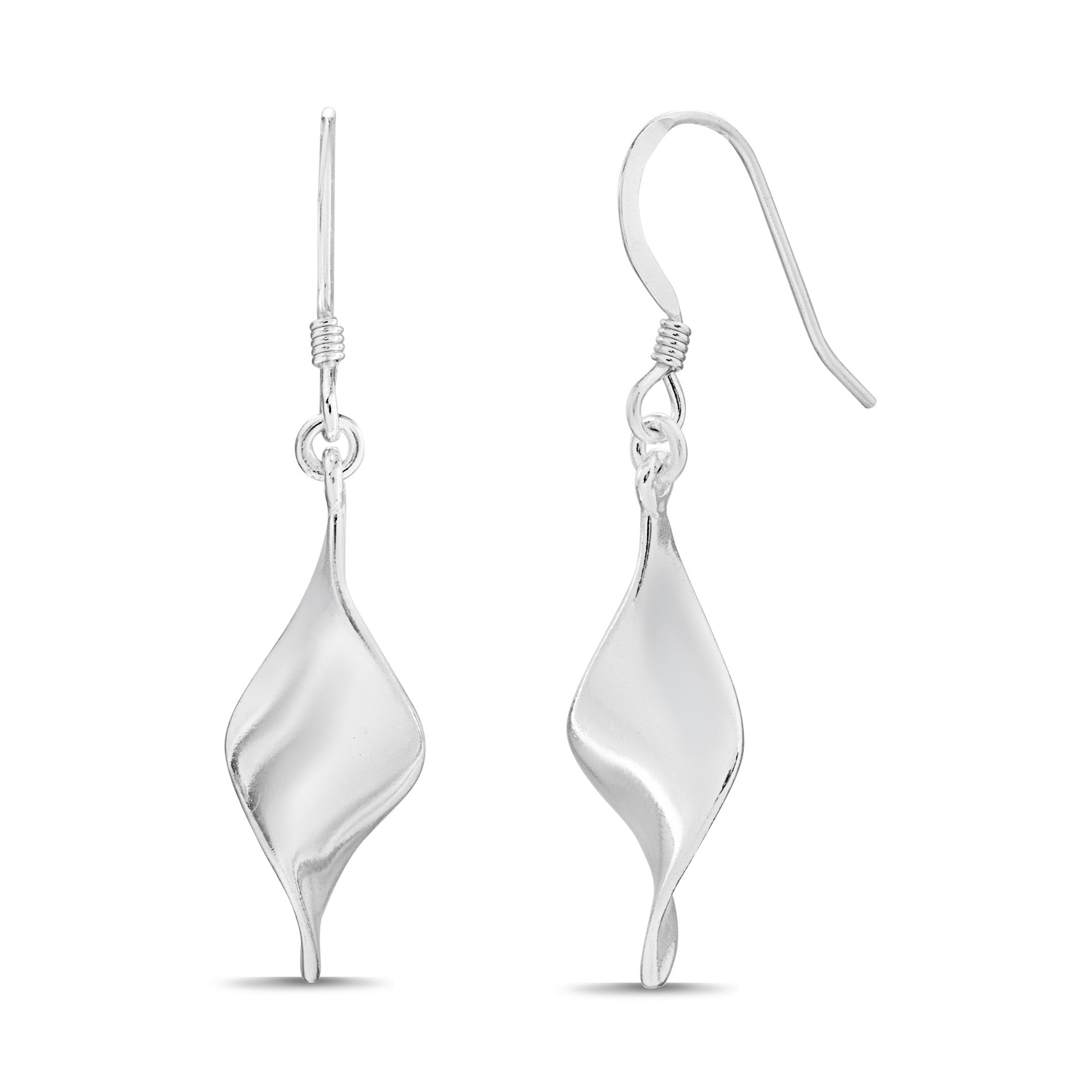 925 Sterling Silver Polished & Textured Twisted Dangle Earrings 
