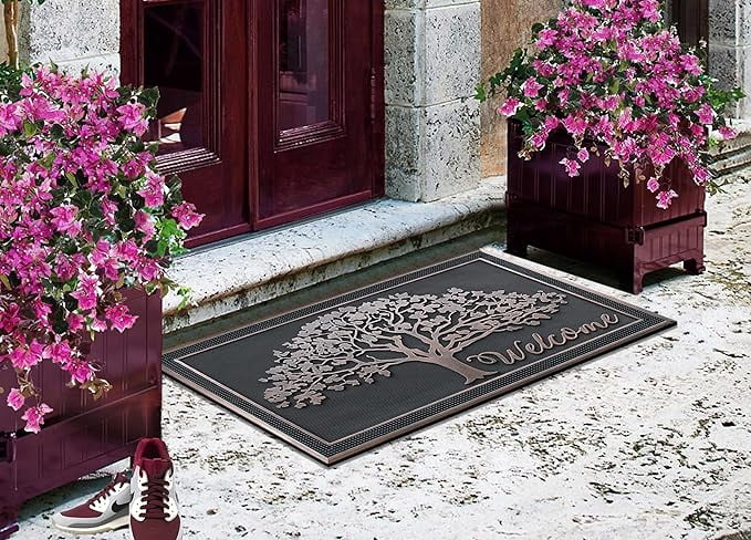 A1HC Rubber Pin Welcome Door Mats for Outdoor Indoor Entrance, Non-Slip Backing Front Door Mat, 30"x48" Shredding Tree