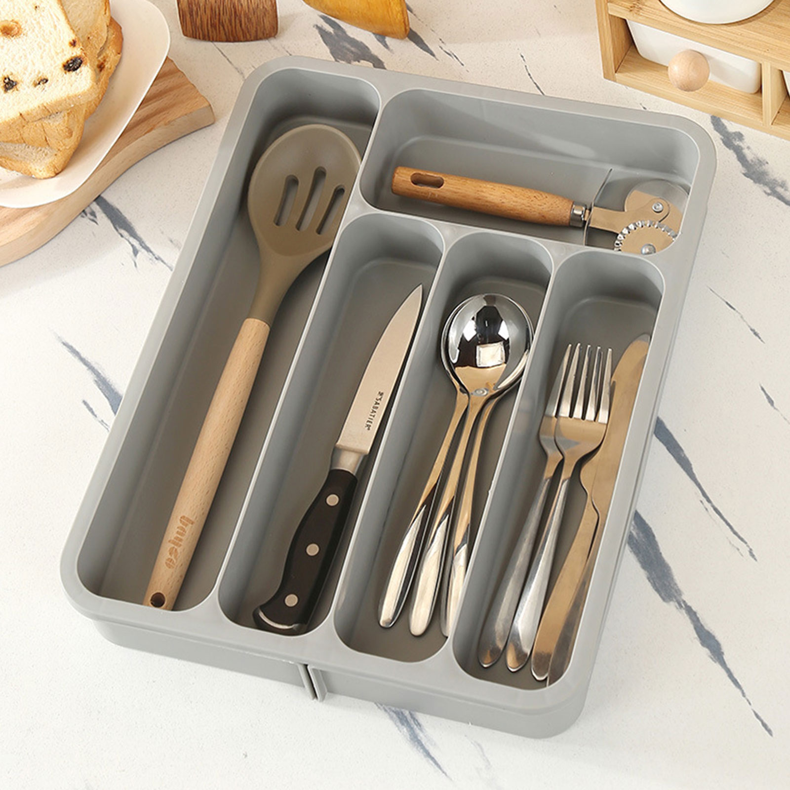 Silverwares Drawer Organizers Expandable Utensils Holder Cutlery Tray Adjustable Tablewares Dividers Storage Fork