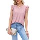 thumbnail image 1 of Camiseta de mujer con cuello en V y volantes de manga suelta con ribete de encaje de color puro con abertura en la espalda, 1 of 6