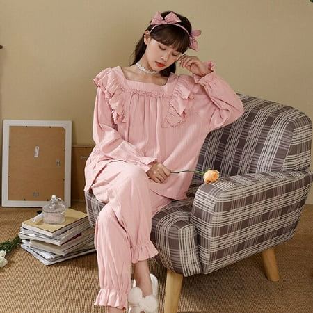 

PIKADINGNIS Women Cotton Cute Kimono Pajamas Set Long Sleeve Pant Soft Home Clothes Printing Soft Sleepwear Loungewear Womens Set Pyjamas