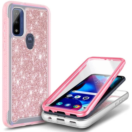 Nagebee Phone Case Compatible for Motorola Moto G Play (2023) / Moto G Pure / Moto G Power (2022) with [Built-in Screen Protector], Full-Body Protective Shockproof Rugged Bumper Cover (Pink Glitter)