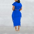 thumbnail image 5 of ZAZYULZ Women's Solid Color Tassel Round Neck Short Sleeve Long Skirt Set(Blue,Xl), 5 of 5