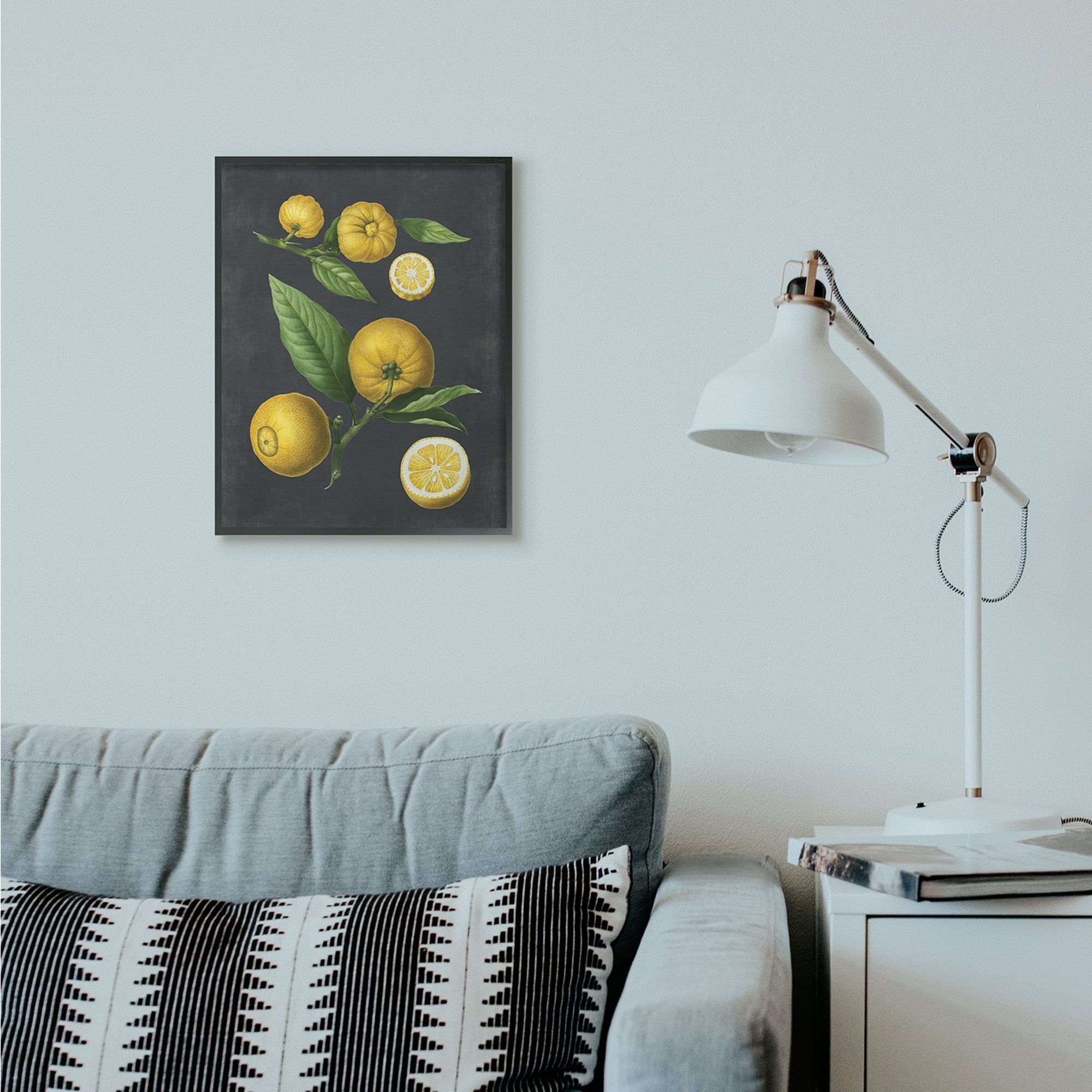 Stupell Industries Botanical Drawing Lemons On Black Design Framed Wall Art by Lettered and Lined