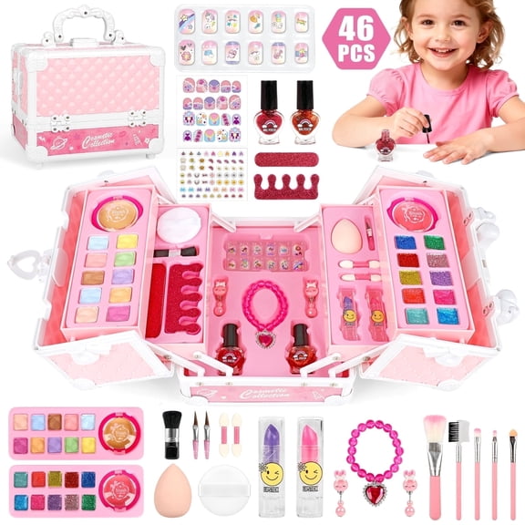 Freecat Kids Makeup Set for Girls, Toys for Girls 3-6-8 Years Old, Washable Girl's Nail Art, Makeup Tools & Toy Jewelry, Ideal Birthday/Christmas Gift for Girl.